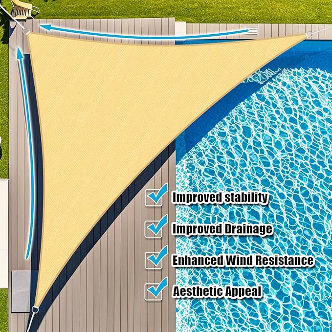 Amagenix Sun Shade Sail 6'X6'X6' Curved Edge Outdoor Shade Canopy Sand Breathable 95% UV Block Shade Cloth for Patio Garden Backyard (We Make Custom Size)