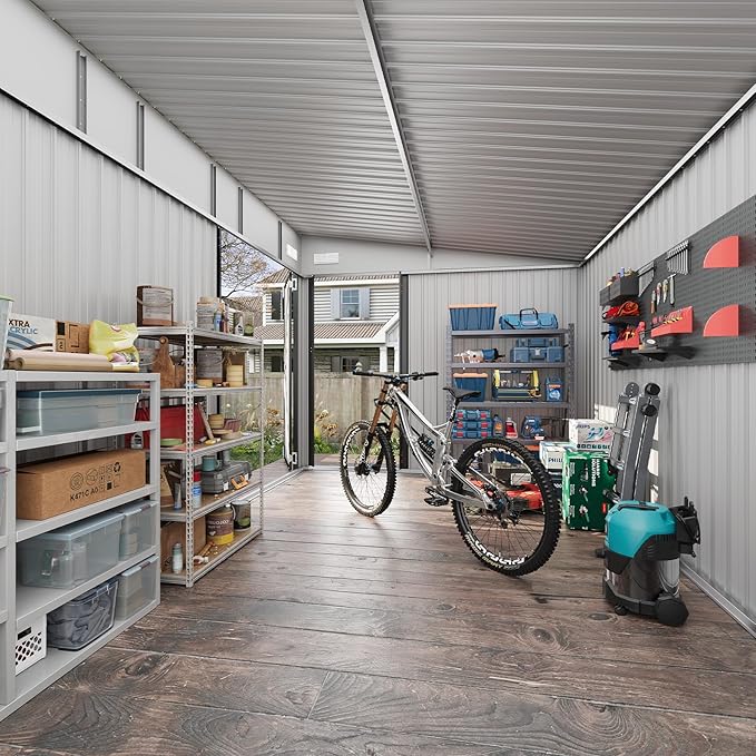 Aoxun 12' x 7.3' Shed 441 CU.FT Outdoor Waterproof Storage Shed with Triple Lockable Door Garden Metal Tool Shed for Outside (Black)