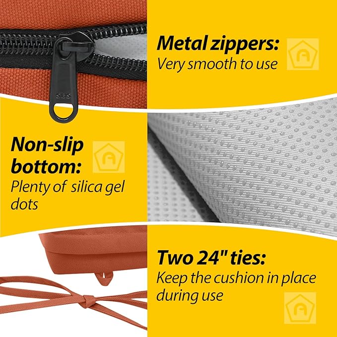 AAAAAcessories Outdoor Seat Cushions for Chairs, Waterproof, Fade-Resistant Patio Furniture Replacement Cushions, 20" x 18" x 3", Set of 2, Rust