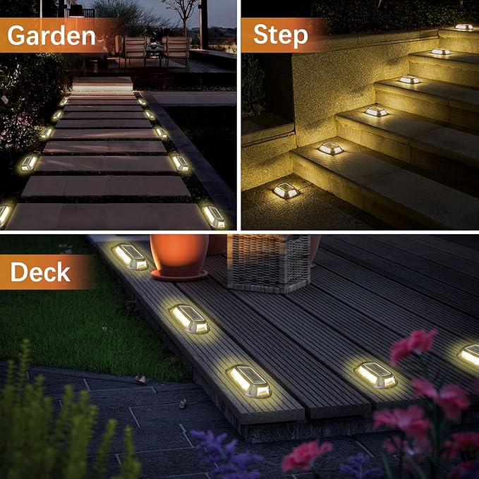 Solar Driveway Lights Dock Deck Lights 4 Pack, 9 Colors in 1, LED Driveway Markers Deck Lights IP68 Waterproof Outdoor Solar Powered Warning Step Lights for Pathway RGB