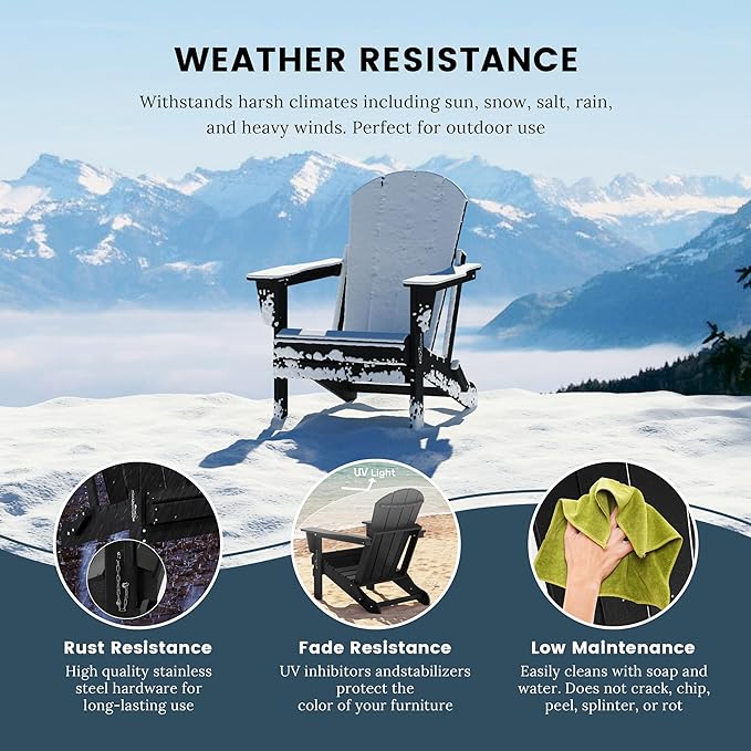 Westin Outdoors Laguna WO Home Outdoor Adirondack Folding Chair Lounger Seat Traditional Retro Home Furniture for Beach, Balcony, Backyard, Lawn, Patio, Pool, Deck, Garden (Black)
