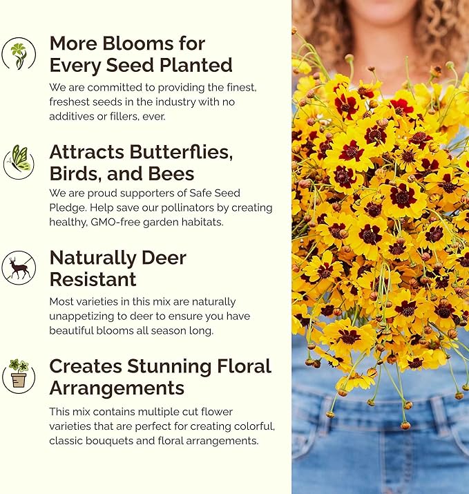 Eden Brothers All Annual Wildflower Mixed Seeds for Planting, 5 lb, 2,400,000+ Seeds with Sunflower, Indian Blanket, Scarlet Flax | Attracts Pollinators, Plant in Spring, Zones 3, 4, 5, 6, 7, 8, 9, 10