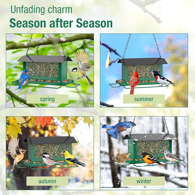 Bird Feeder for Outdoor Hanging, Large Squirrel Proof Birdfeeders w/ 14 Feeding Ports - Heavy Duty Metal Bird Feeders for Outside Hanging, 4 Lb Large Capacity Birdfeeder to Attracting Birds