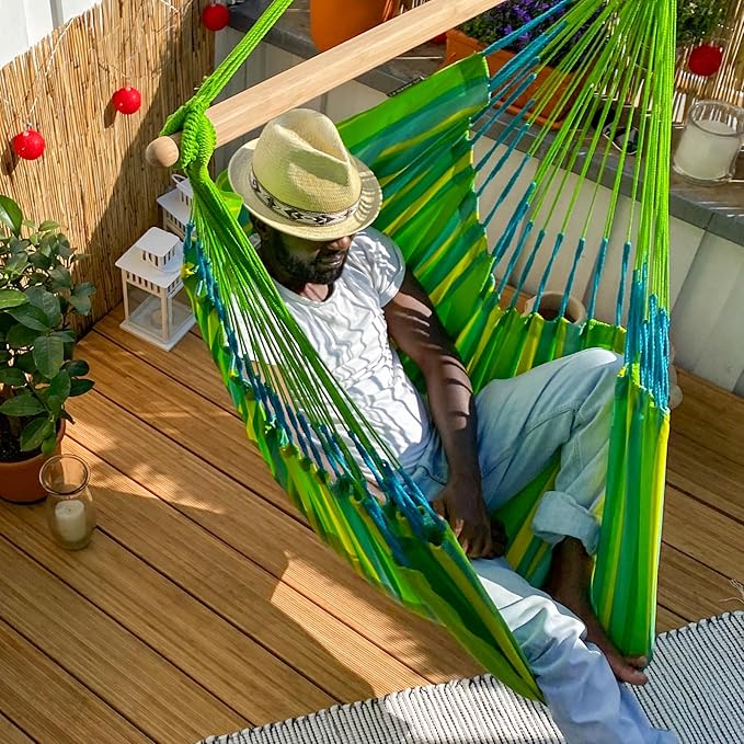 LA SIESTA® - Large Comfort Domingo Hammock Swing Chair & CasaMount - Weather & Tear Resistant Hanging Chair - Outdoor Indoor Hammock Chair w/Suspension Kit for Walls Ceilings Square Beams - Lime
