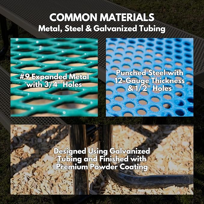 Heavy-Duty Portable Outdoor Kids Table with Umbrella Hole, Punched Steel Kids Picnic Table, Commercial-Grade, Made in America (46 in, Round, Childrens, Textured Gold Vein)