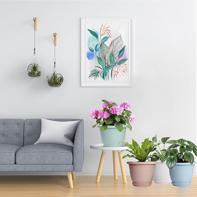 5 Packs 10 inch Plant Pots + Saucer, Planters for Indoor & Outdoor Plants with Drainage Holes | Plastic Flower Pots, Large Planter (Light Green, 10 inch)