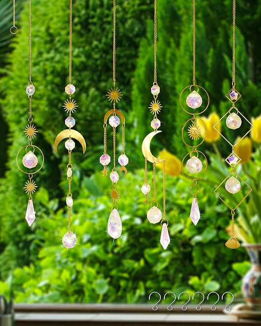 6 Pack Crystal Suncatcher,Hanging Sun Catchers with Crystals, Colorful Crystals Suncatchers Rainbow Prisms for Windows Christmas Tree Home Wedding Party Car Indoor Outdoor Garden Decor