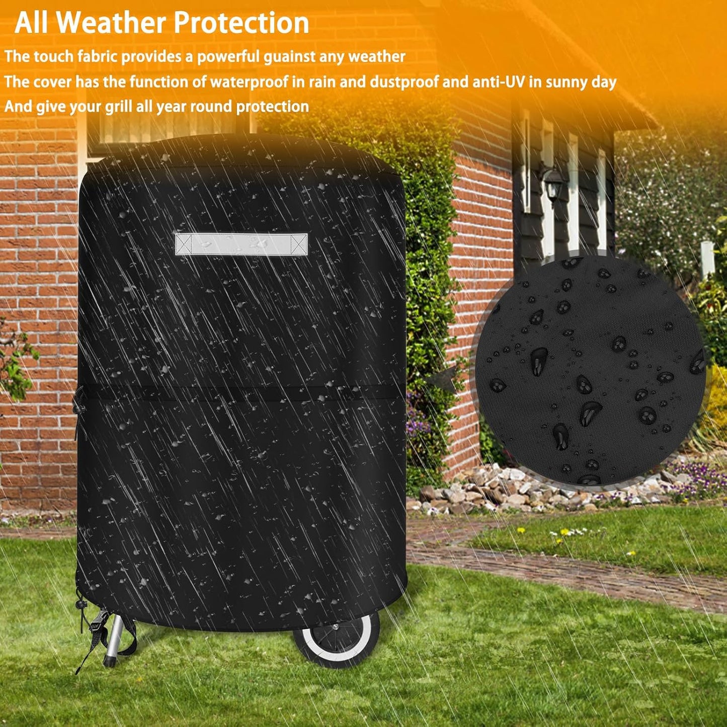 22 inch BBQ Gas Grill Cover for Outdoor Grill, Grill Cover for Weber 22 Inch Charcoal Kettle - Heavy Duty Waterproof Anti-UV Barbecue Cover for Weber Char-Broil 22 Inch Charcoal Kettle Grills, Black