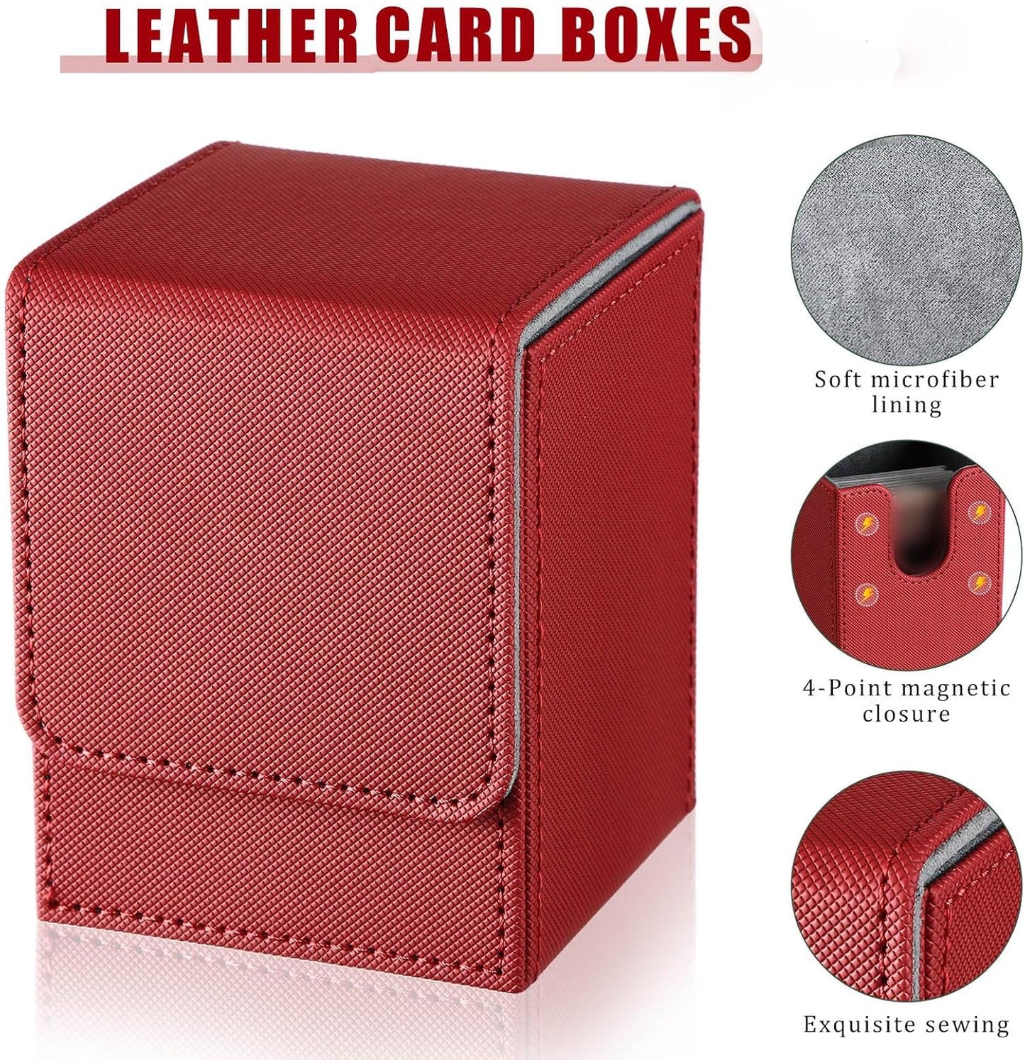 Yookeer 6 Pack Leather Deck Cases 100+ Card Deck Game Box Magnetic Playing Card Storage Box for 100 Plus Cards Compatible with Tcg(White,Black,Black Red,Red,Yellow,Purple,Vertical)