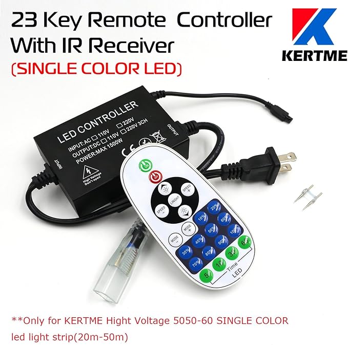 5050-60 Type AC 110-120V White LED Strip Lights, Flexible/Waterproof/Dimmable/Multi-Modes LED Rope Light + 23 Keys Remote for Home/Garden/Building Decoration (98.4ft/30m, White 6000K)