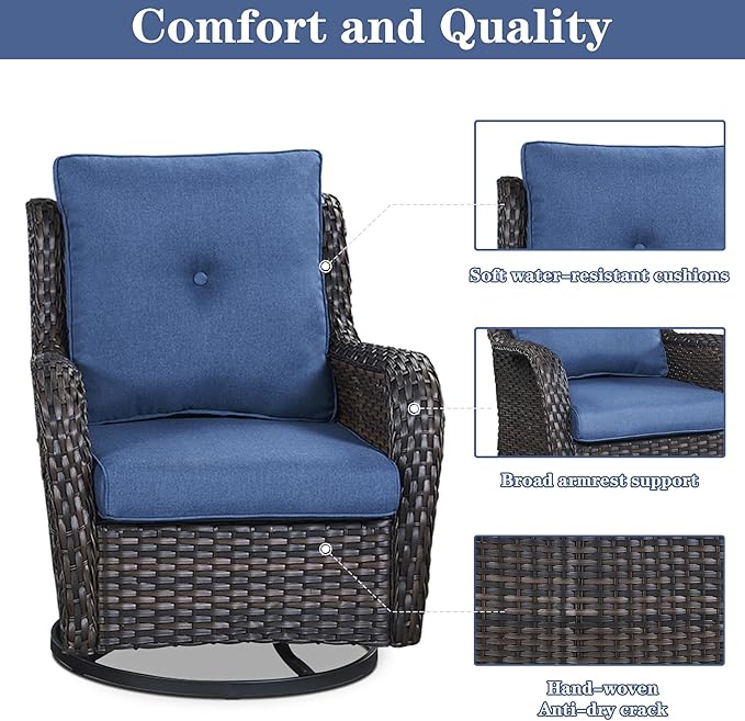 4 Pieces Patio Furniture Sets, Wicker Patio Swivel Glider Chair with Ottomans, Outdoor Furniture Set for Outside Porch, Deck, Balcony, Garden