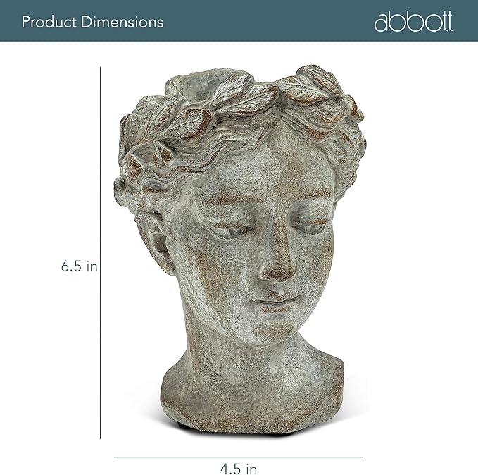 Abbott Collection Goddess Head Planter - Extra Small Cement Indoor and Outdoor Planter Pot - Grecian Woman Statue Head Planter for Flowers and Succulents (Grey, 2.75" Opening)