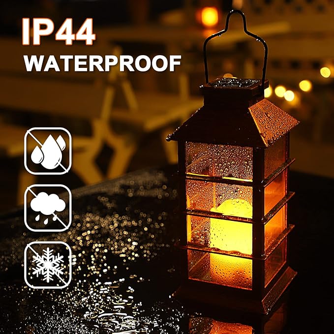 2 Pack Christmas Solar Lantern,Outdoor Garden Hanging Lantern-Waterproof LED Solar Lanterns Plastic Flickering Flameless Candle Mission Lights for Christmas Table, Outdoor, Party Decorative (Black)