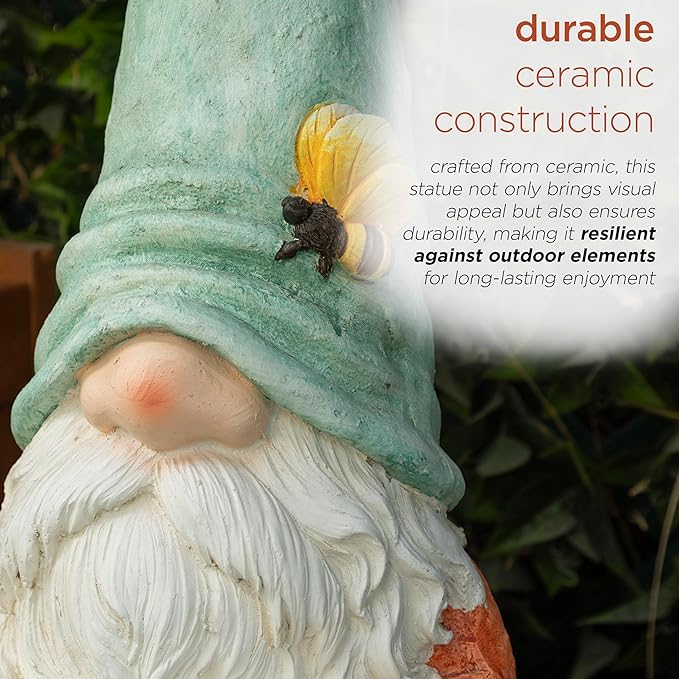 Alpine Corporation MCC844 Indoor/Outdoor Gnome Reading a Book Garden Statue, Charming Gnome Statue with Hat, 20" H, Turquoise