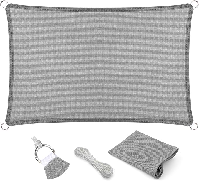 Eden's Decor Straight Flat-Edged Sun Shade Sail Rectangular 15' x 19' Grey UV-Blocking Outdoor Canopy Fabric Cloth Awning for Pergola Patio Garden Backyard Custom Size