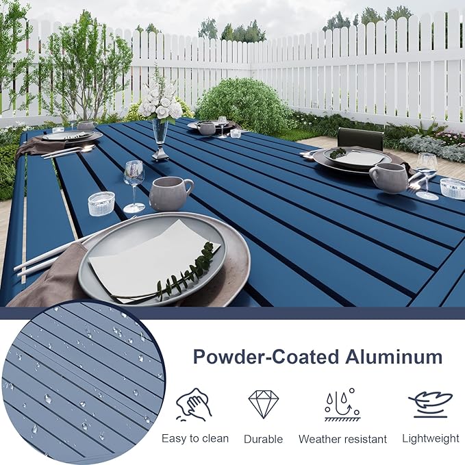 Aoodor 3-Piece Outdoor Patio Dining Set, Aluminum Furniture Set with 1 Rectangular Picnic Table and 2 Benches for Garden, Lawn, Yard