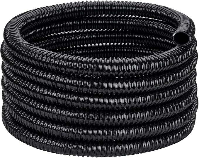Pond Tubing ID 1/2” × 10ft Black Corrugated Flexible Reinforced Waterfall Pond Tube Sump Pump Hose, Non-toxic & Kinkproof (10 ft, 1/2" ID)