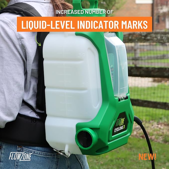 FlowZone Cyclone 3 Battery Powered Backpack Sprayer - Variable-Pressure 5-Position Electric Sprayer Compatible with FlowZone, De-Walt, Milwaukee, Makita, & Bosch Batteries (Battery Not Included)