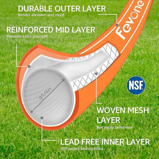 Fevone 75 ft Garden Hose, Heavy Duty Water Hose, Hybrid Polymer, Kink Resistance, Flexible, Durable, Leak Free, Aluminum Fittings, 3/4" GHT, 5/8" ID, 600 Psi, Drinking Water Safe