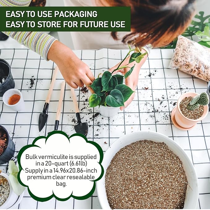 20QT Horticultural Vermiculite Bulk, Organic Vermiculite for Plants, Course Grade Vermiculite for Gardening, for houseplants, for Mushrooms, to Maintain Soil Moisture and Plant Growth(2-4mm)