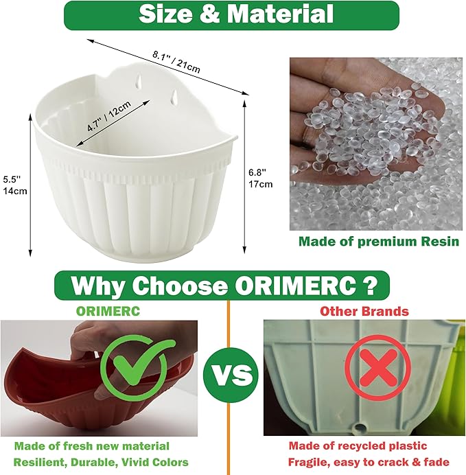 2 Pack Resin Wall Hanging Planter Pots Vertical Garden Living Wall Mount Window Hang Box Container Indoor Outdoor for Plants Flowers Kitchen Herbs Holder with Drainage Water Reservoir Decor White