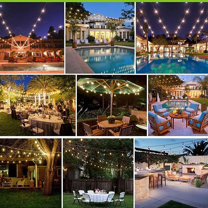 Banord Outdoor String Lights, 48FT Waterproof Patio Lights with 2W Dimmable LED Bulbs, for Outdoor Backyard, Garden, Deck, Porch, Gazebo, Balcony, Camping, Party
