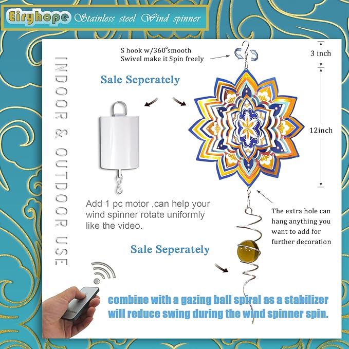 3D Wind Spinner Starry Sky Mandala Wind Spinners Outdoor, Laser Cut Metal Hanging Wind Sculptures, Kinetic Whirling Art Ornament Outside Garden Decoration Yard Decor, Meaningful Gift Ideas