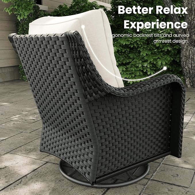 5 Pieces Outdoor Patio Furniture Sets with Rocking Swivel Chairs with 6-inch Thick Cushion and Fire Pit Table for Deck Lawn