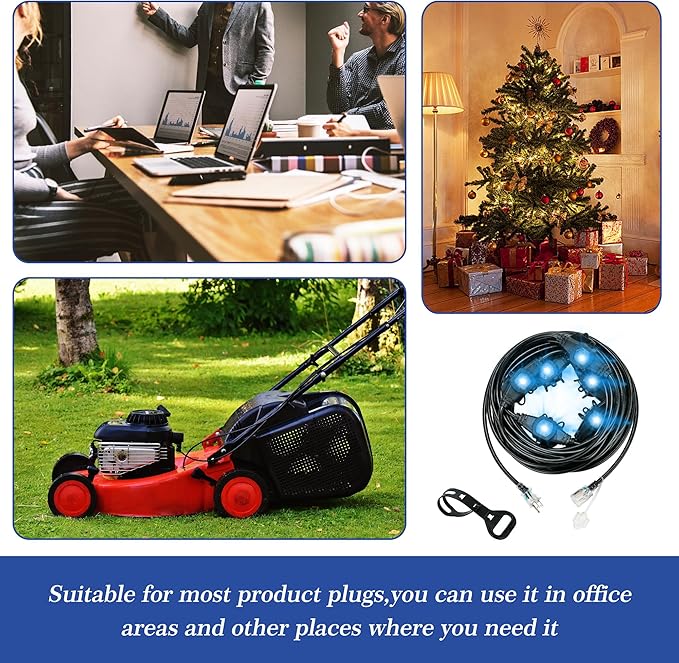 50FT 14 Gauge Heavy Duty Multi-Outlet Extension Cord, 7 Evenly Spaced Weatherproof Outlets, Great for Stage Backdrops, Landscape Garden Lighting, Christmas Halloween Decorations ETL