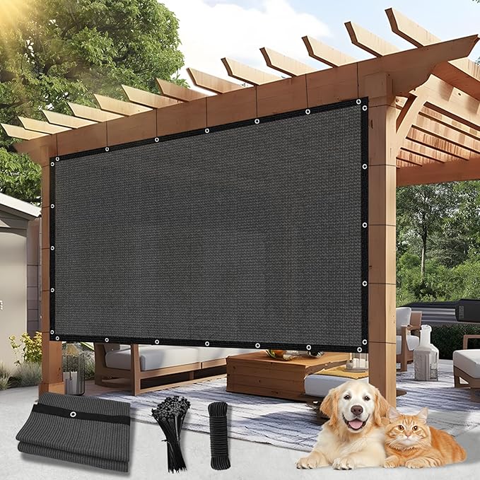 Outdoor 90% Sun Shade Cloth with Grommets, 9 X 11 FT Pergola Shade Cover for Garden Patio Carport Kennel Swimming Pool, Dark Grey (We Make Custom Size)