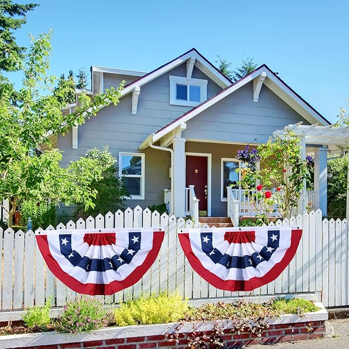 USA Pleated Fan Flag American US Bunting Flag Patriotic Half Fan Banner Flag with Canvas Header and Brass Grommets for 4th of July Memorial Day Indoor Outdoor Decoration (9, 1.5x3 Feet)