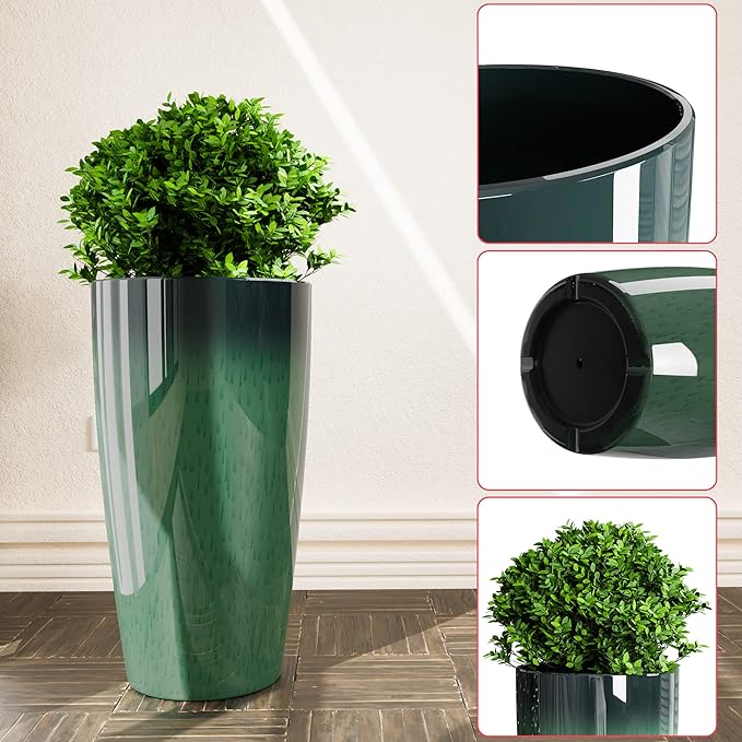 QCQHDU 21 inch Tall Planters for Indoor & Outdoor Plants, 2 Pack Sturdy Plant-Flower-Tree Pots for Front Porch Patio Deck Living Room Decor