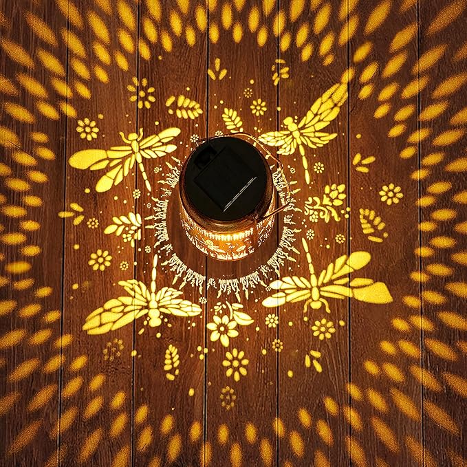 2 Pack Solar Lanterns Outdoor Garden Decor with Shepherd Hook, Gardening Gifts for Mom Grandma Women Dragonfly Metal Decor Lantern Waterproof Solar Lights LED Decorative for Garden Yard Patio