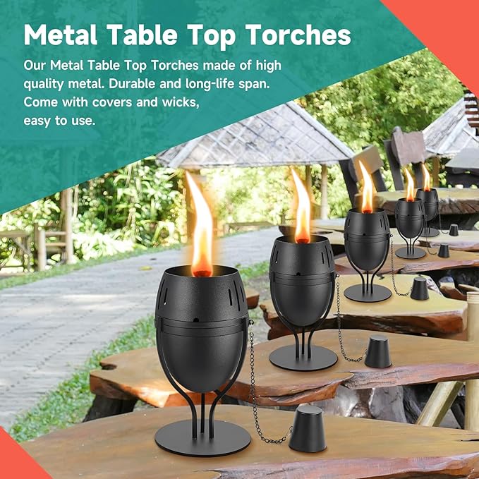 4 Pack Metal Table Top Torches, 14 oz Citronella Torches for Outside, Refillable Flame Light Torch, Decorative Tabletop Lantern for Yard, Patio, Deck, Garden, Party, Landscape