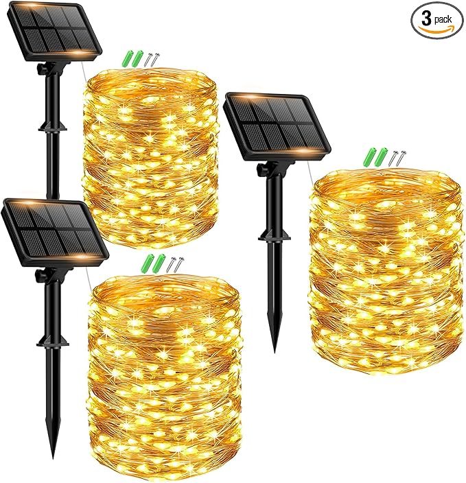 3 Pack Solar Fairy Lights for Outside Waterproof, Total 147FT 450LED Solar String Lights Outdoor 8 Modes Solar Twinkle Lights for Garden Yard Christmas Tree Wedding Party Decor, Warm White
