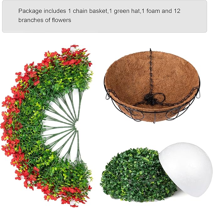 Artificial Fake Hanging Red Plants Flowers Basket for Outdoor Fall Winter Christmas, Faux Silk Daisy Mums Look Real UV Resistant for Outside Porch Home Patio Garden Yard Decoration