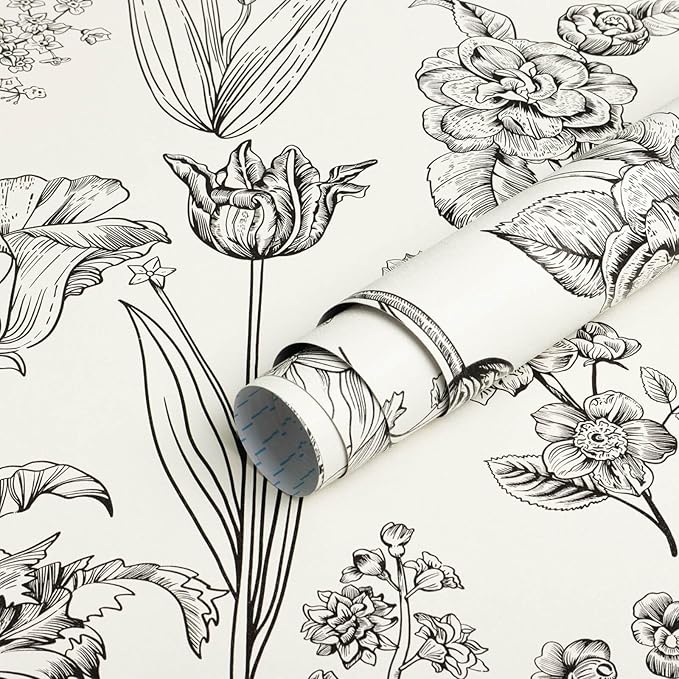 Dimoon 236"x17.3" Floral Peel and Stick Wallpaper Beige Contact Paper Waterproof Wallpaper Delicate Vintage Flower Thicken Plant Self Adhesive Removable Wall Covering Shelf Liner Decal Vinyl Roll