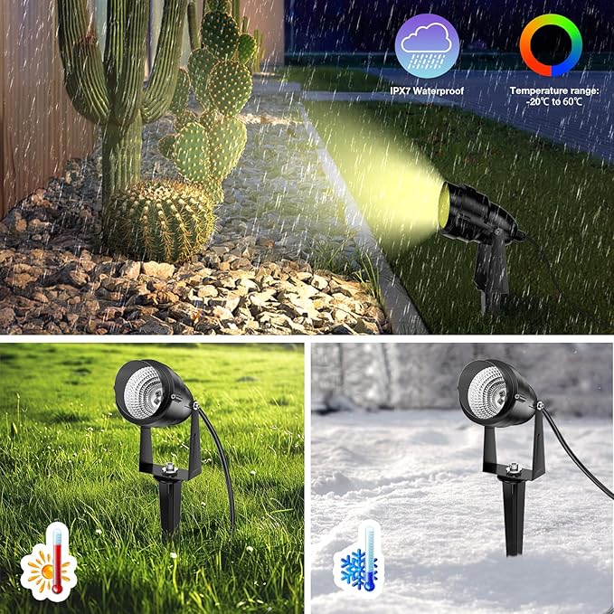 1500LM LED High Brightness Outdoor Landscape Lighting 15W RGBCW Color Changing Landscape Lights Remote Control Spot-Lights with Plug in IP66 Waterproof Flood Light for Garden - 4 Pack