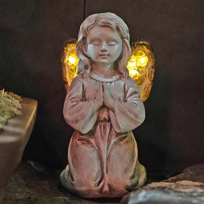 Garden Statue Statue Outdoor Decor,Garden Angel Figurine Outdoor,Solar Garden Angel Statue,Praying Angel Garden Decor for Patio Lawn Yard Porch Decoration