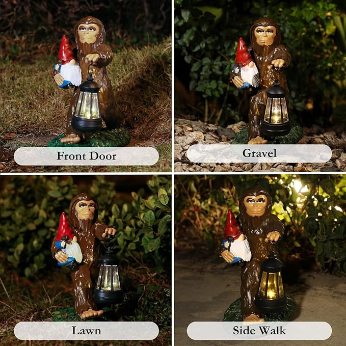 Bigfoot Statue, Bigfoot Yard Decor, Solar Garden Statue for Outside, Solar Garden Yard Patio Decor, Outdoor Statue for Garden, Outdoor Decor for Patio, Bigfoot Gifts, Gardening Gift for Women