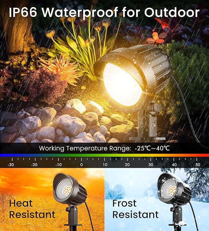 MEIKEE 7W LED Landscape Lights, 12V/24V Low Voltage Landscape Lighting with Connectors IP66 Outdoor Spotlights Warm White Garden Lights for Pathway Yard Patio 12-Pack