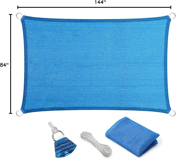 Eden's Decor Straight Flat-Edged Sun Shade Sail Rectangular 7' x 12' Blue UV-Blocking Outdoor Canopy Fabric Cloth Awning for Pergola Patio Garden Backyard Custom Size