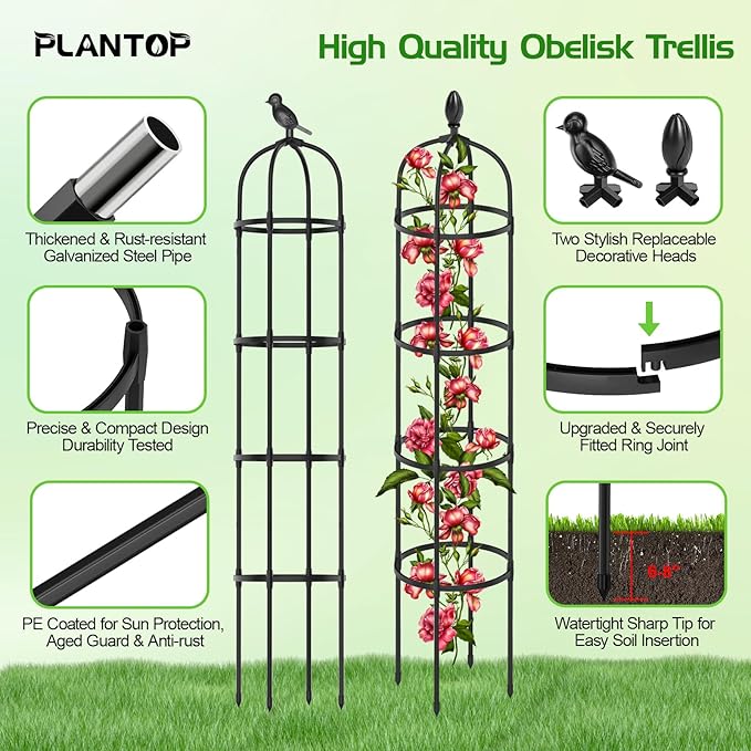 2 Pack Garden Obelisk Trellis for Climbing Plants Outdoor, 6.6FT Tall Rustproof Plant Trellis Climbing Plant Support, Garden Tower Trellis for Potted Plant Flowers Vegetable Vine Indoor