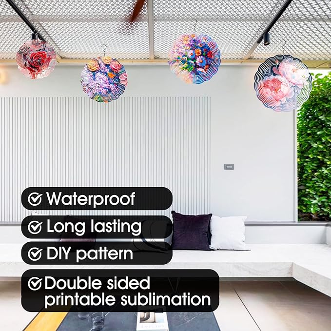 5 Pack Sublimation Wind Spinner Blanks 8 Inch Wind Spinners Sublimation Blanks 3D Aluminum Metal Wind Spinners for Yard and Garden Indoor Outdoor Window Porch Front Door Decoration Round