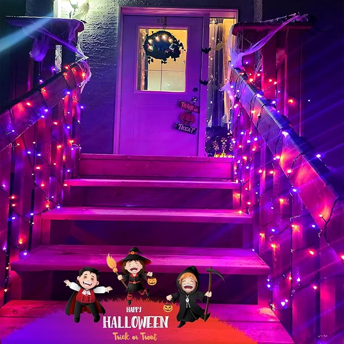 2 Pack Orange and Purple Halloween Lights, Total 151ft 400 LED Halloween Solar Lights Outdoor,8 Modes Solar String Lights Outdoor Waterproof