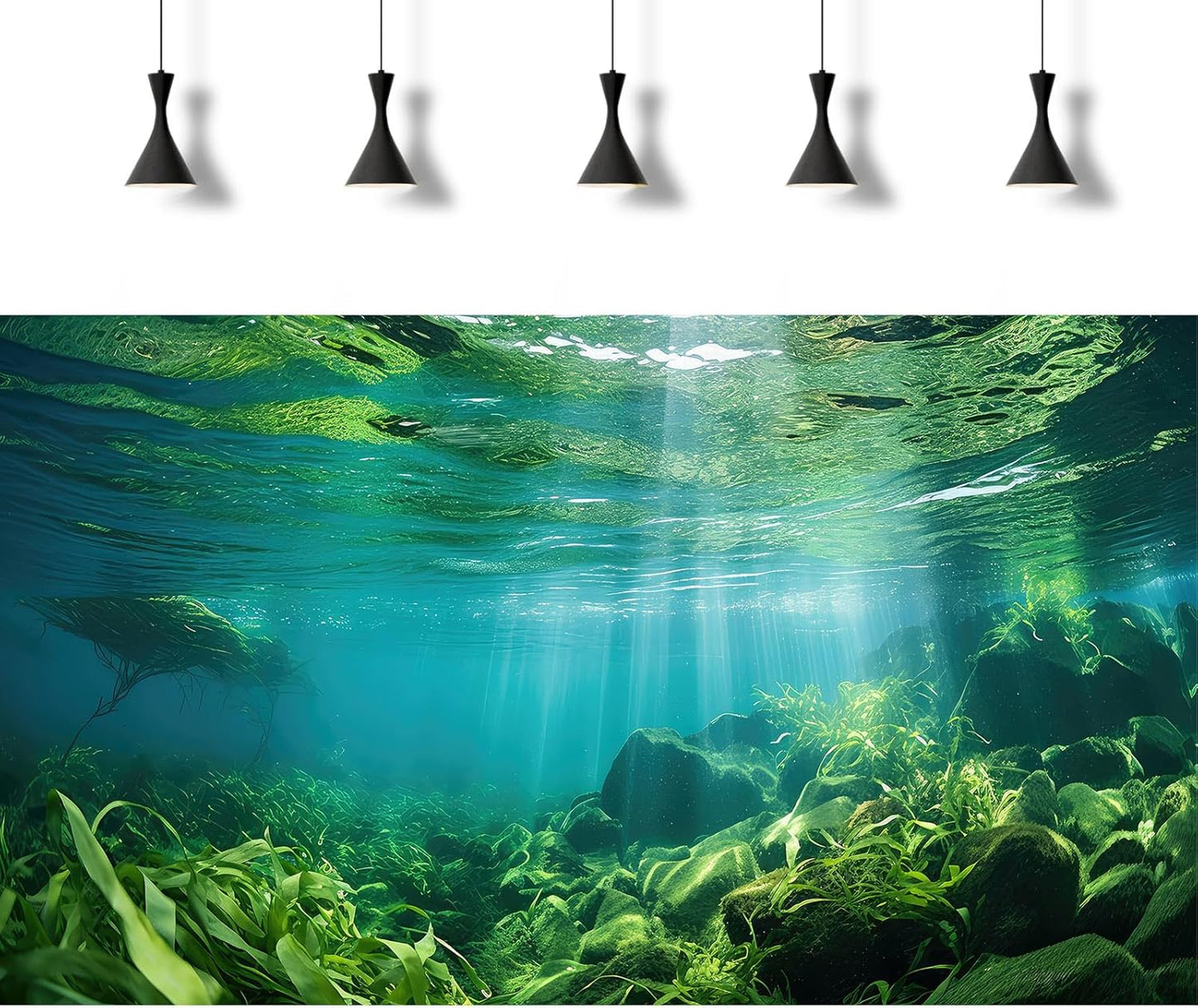 Under The Sea Fish Tank Background Aquatic Plants Deep Sea Aquarium Background Underwater Sunray Rock with Moss Terrarium Backgrounds Deep Ocean Floor Tropical Fish Tank Backgrounds 72x16in