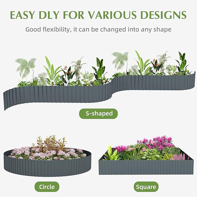 Metal Garden Edging Border, Corrugated Steel Landscaping, DIY for Lawn (Black, 10 Inch x 20FT)