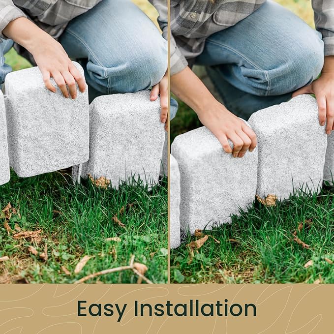 Beuta Landscape Edging | Garden Edging Border | Faux Stone Block XL for Lawn Edging, Flower Beds & Yard Edging – 40 Pack | Each Section Has 6 Blocks 48" L x 4" W x 9.5" H | 120 Spikes | Limewash