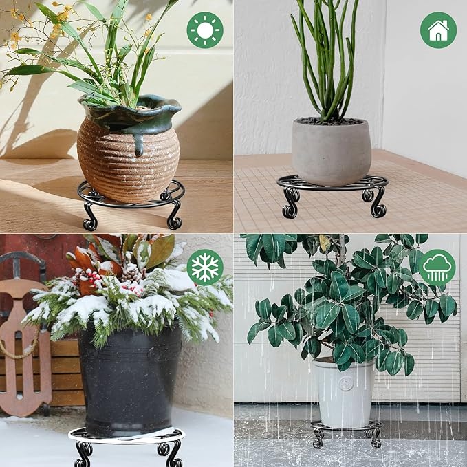 Yimobra 2 Pack Plant Stand for Flower Pot Heavy Duty Potted Holder Indoor Outdoor Metal Rustproof Iron Garden Container Round Supports Rack for Planter (10.2 Inches, Black)