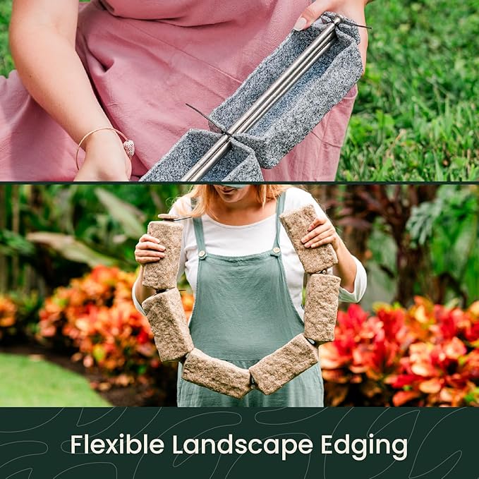 Beuta Landscape Edging | Garden Edging Border | Faux Stone Bricks for Lawn Edging, Flower beds, Pathways & Yard Edging– 1 Pack | Each Section Has 6 Bricks 48" L x 4" W x 2.25" H | 3 Spikes |Sandstone